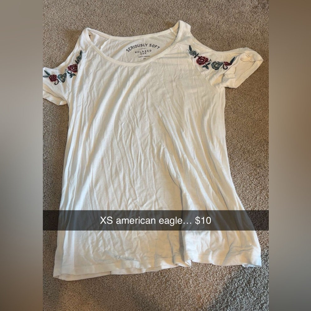 American Eagle Outfitters Cream Embellished Cut Out Tee